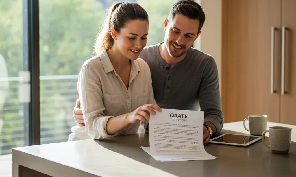 Veteran couple reviewing iQRATE Mortgages VA loan documents.