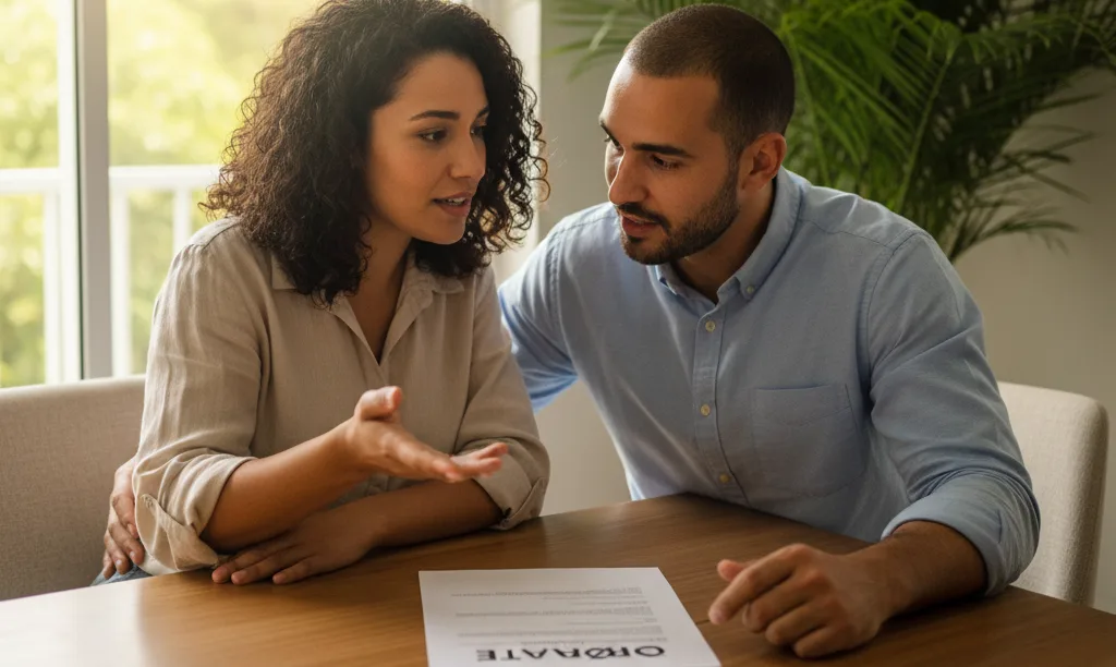 Couple discussing iQRATE Mortgages loan options in Florida.