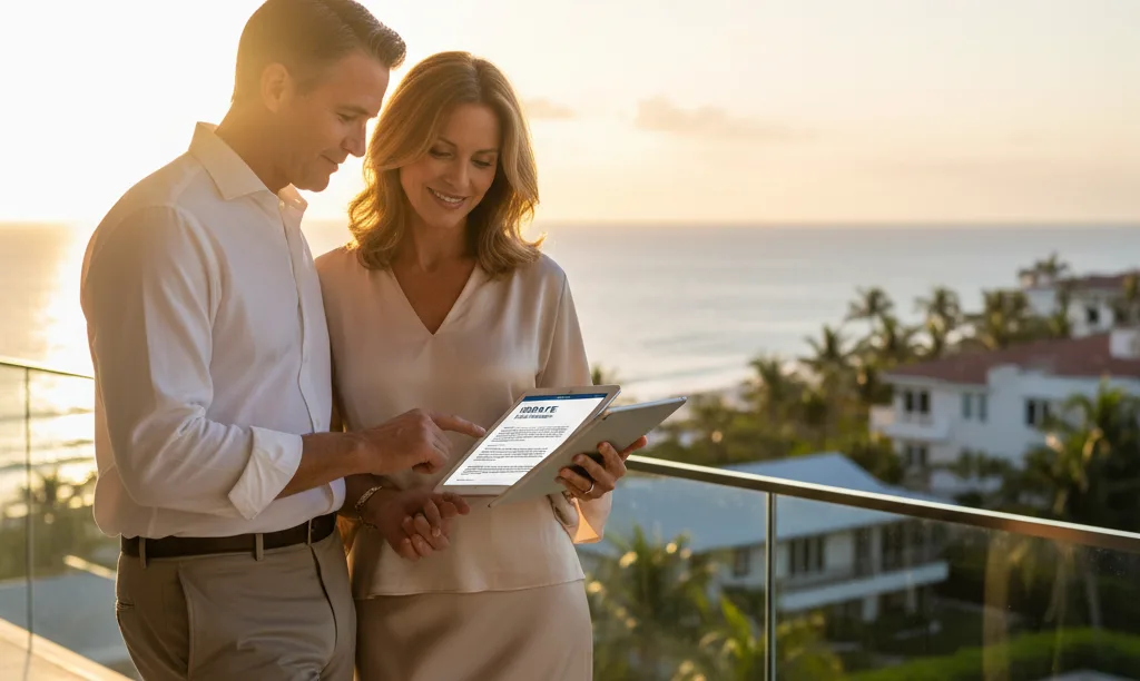 Couple reviewing luxury mortgage options in Florida.