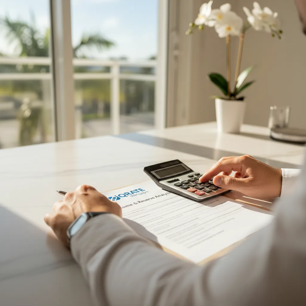 Financial documents and a calculator, symbolizing jumbo loan underwriting.
