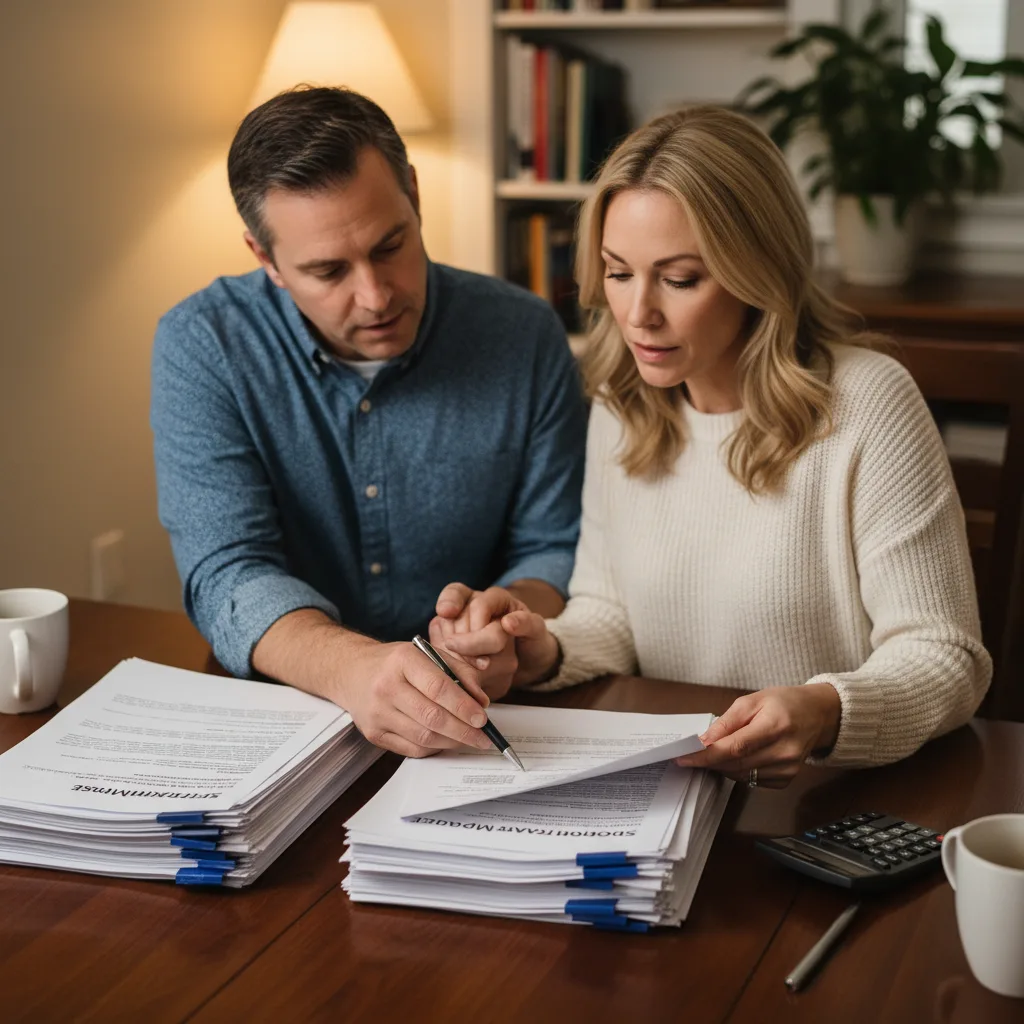 A person reviewing mortgage documents, symbolizing the options available when a subordination request is denied.