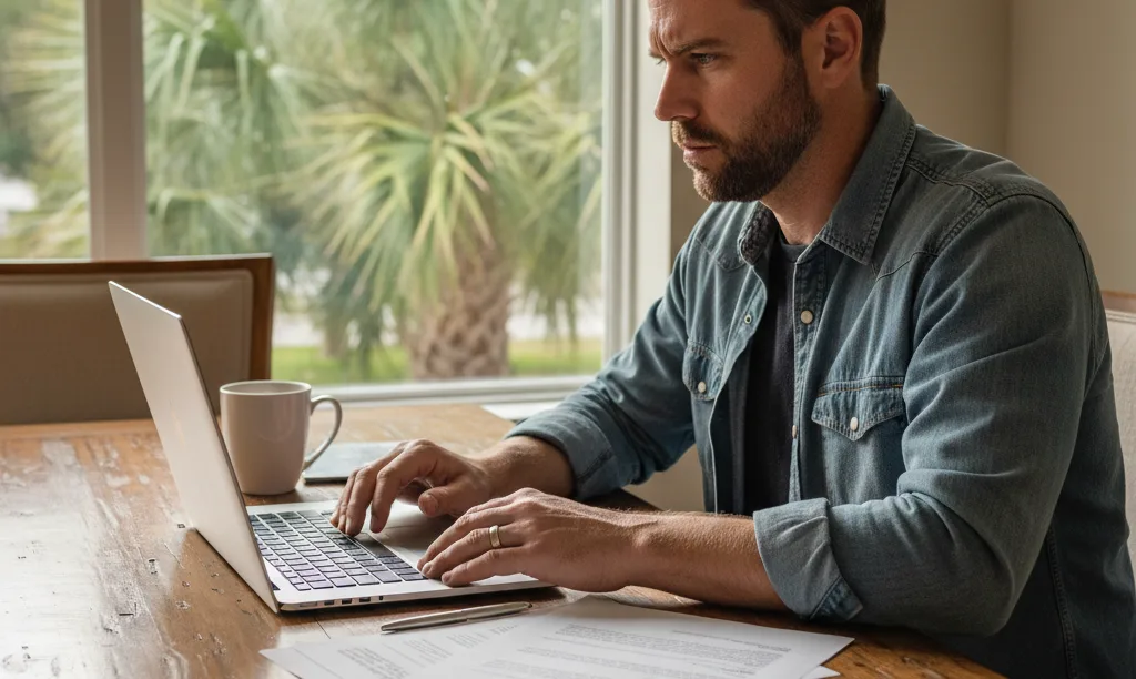 Veteran reviewing VA IRRRL loan options from iQRATE Mortgages.