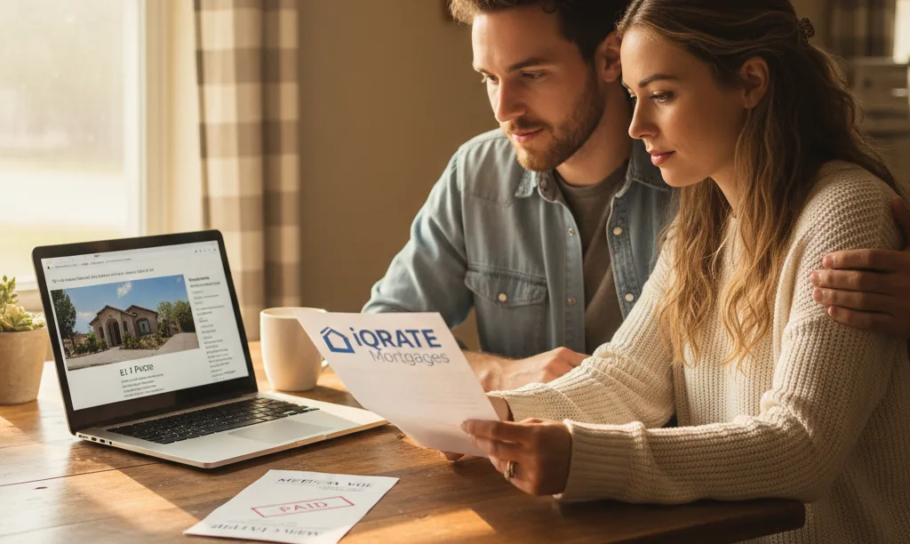 Hopeful couple planning their home purchase with iQRATE Mortgages.