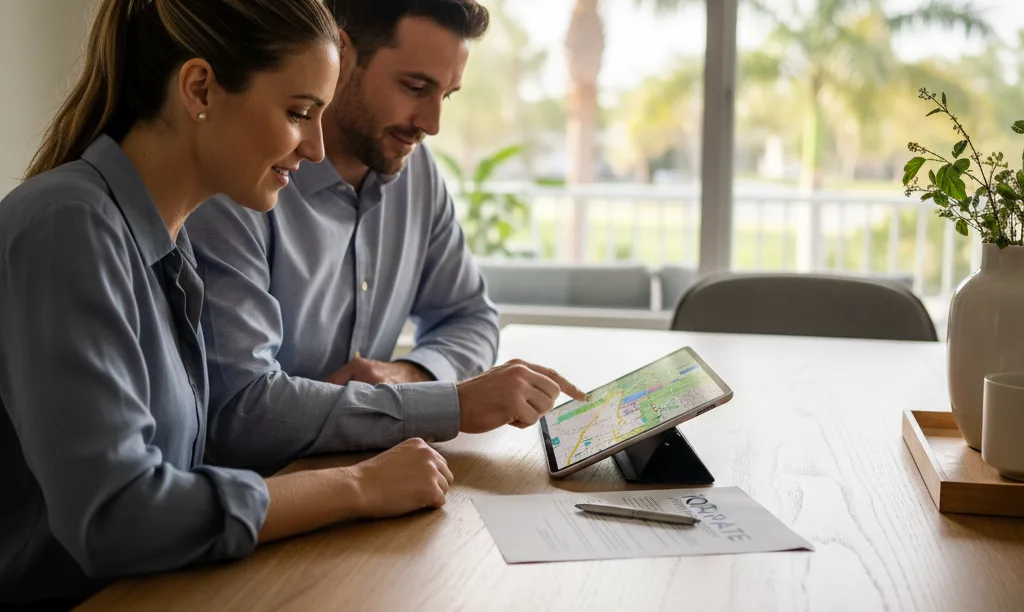 Couple confidently planning Florida real estate investment.