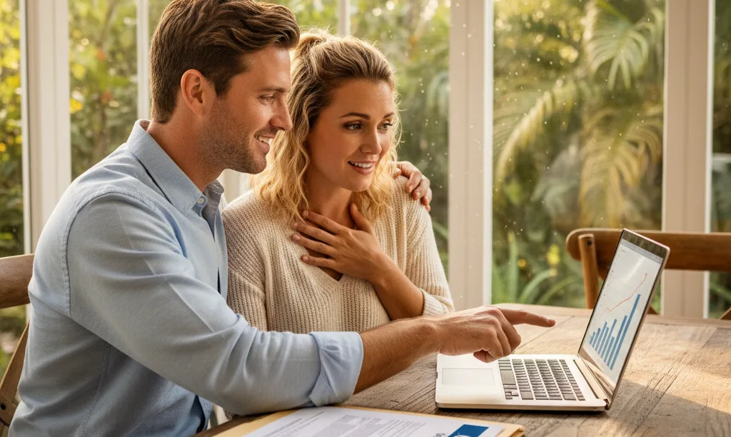 A couple feels relieved reviewing mortgage options.