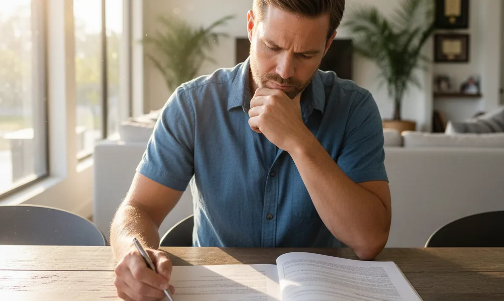 Florida veteran carefully reviewing iQRATE Mortgages Loan Estimate.