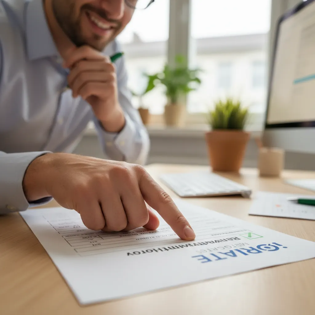 A homebuyer reviewing their rental history documents for a mortgage application.
