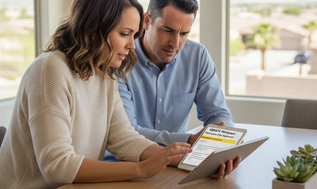 Couple reviewing iQRATE Mortgages FHA loan documents.
