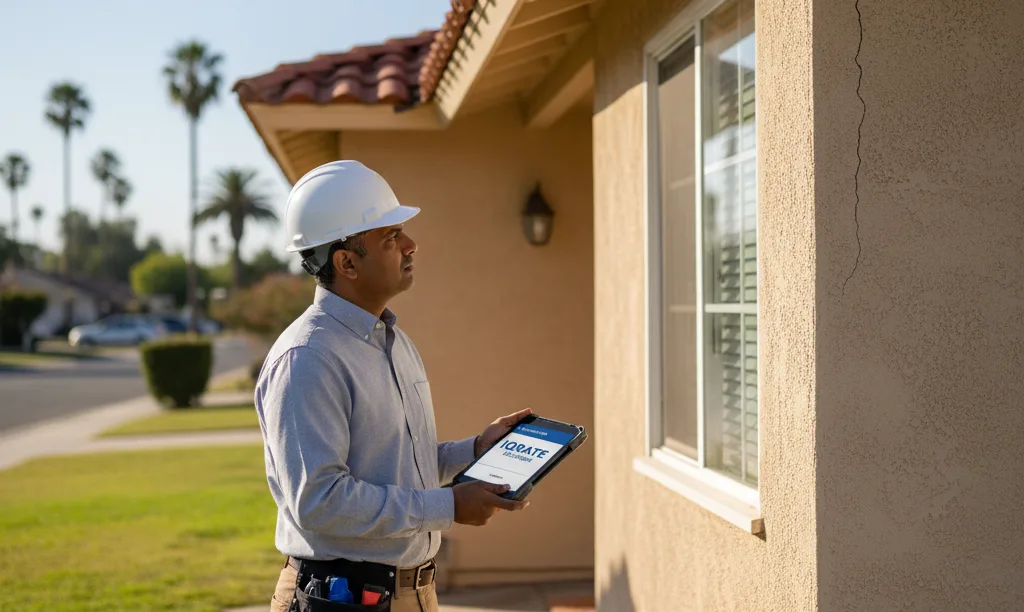 Appraiser inspecting a Riverside home for VA loan.