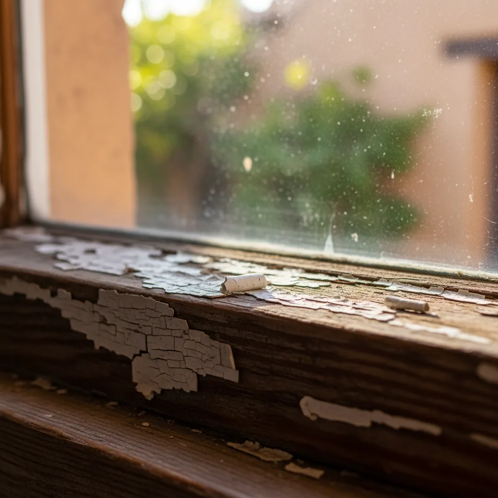Close-up of a damaged roof with peeling shingles, a common VA appraisal issue.