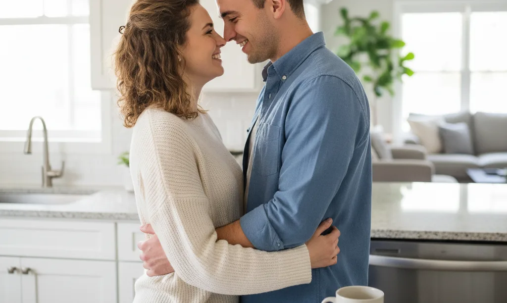 Happy couple with iQRATE Mortgages document in new home.