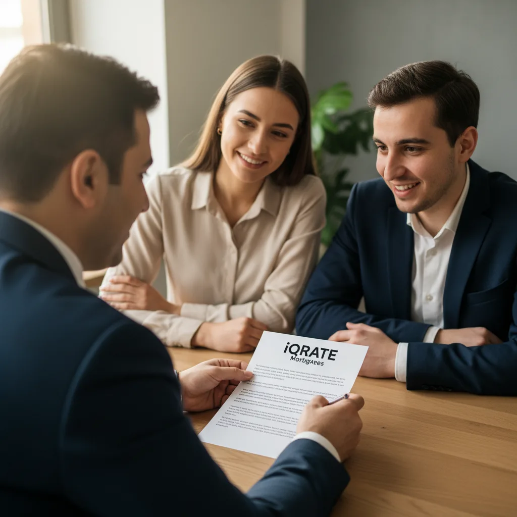 A real estate agent and buyer reviewing documents for a home offer.