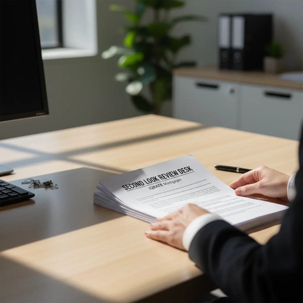 Mortgage documents and a calculator on a desk, symbolizing financial solutions.
