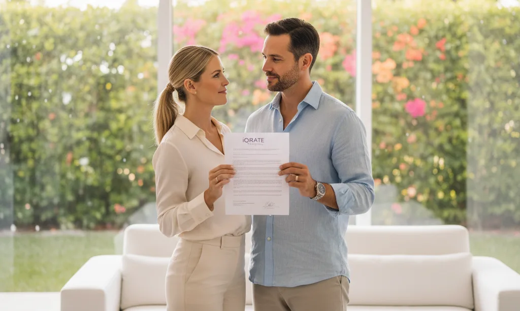 Relieved couple celebrating their home deal with iQRATE Mortgages.