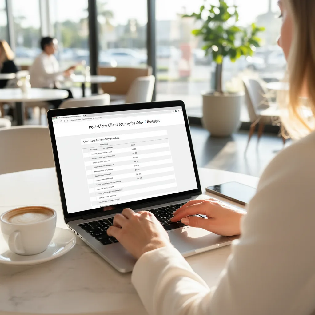 Real estate agent working on a laptop, automating client follow-up.