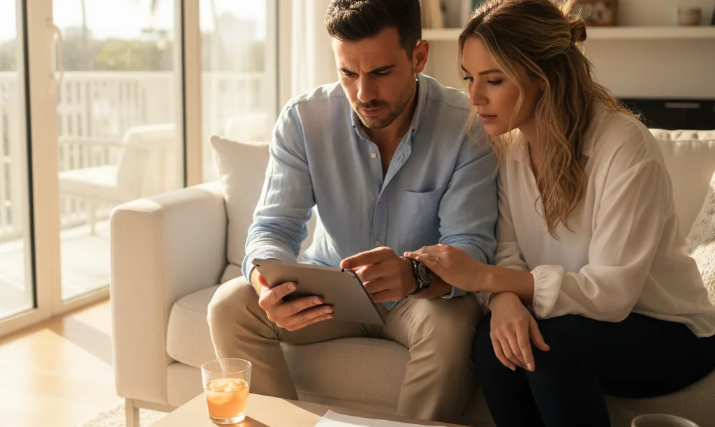 Couple comparing FHA and conventional loans in Florida.