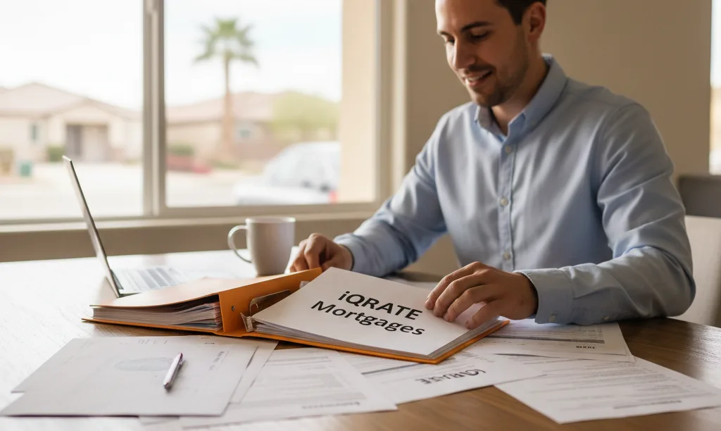 Gig worker in Las Vegas organizing mortgage paperwork.