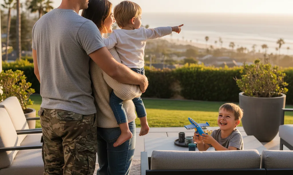 Military family looking over their new Oceanside home.