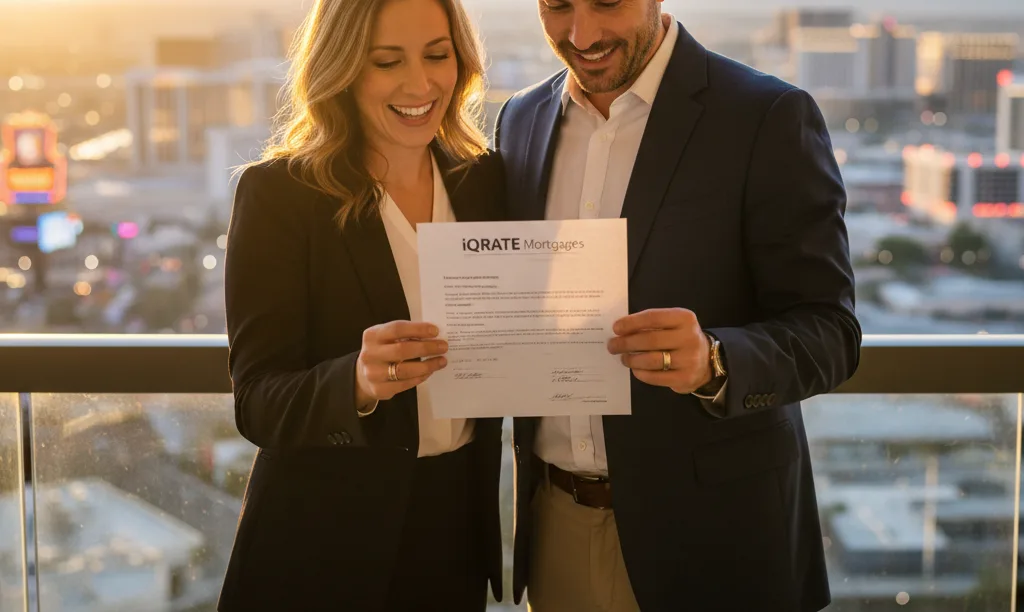 Couple celebrating their unique property loan from iQRATE Mortgages.
