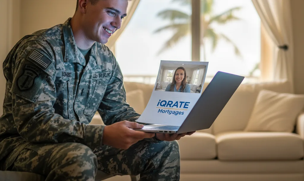 Deployed military member video calls spouse about mortgage.
