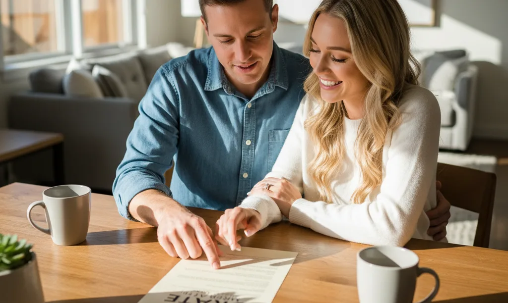 Couple reviewing iQRATE Mortgages documents in California.