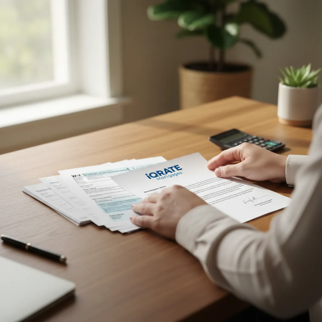 Calculator and pen on a desk representing the process of calculating mortgage income.