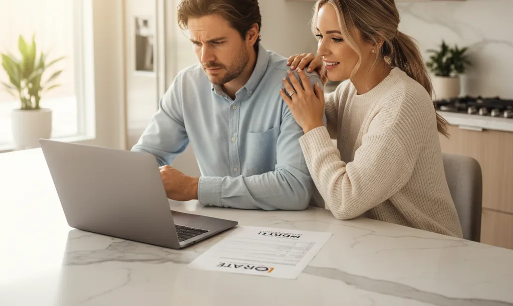 Texas couple reviews mortgage recovery plan together.