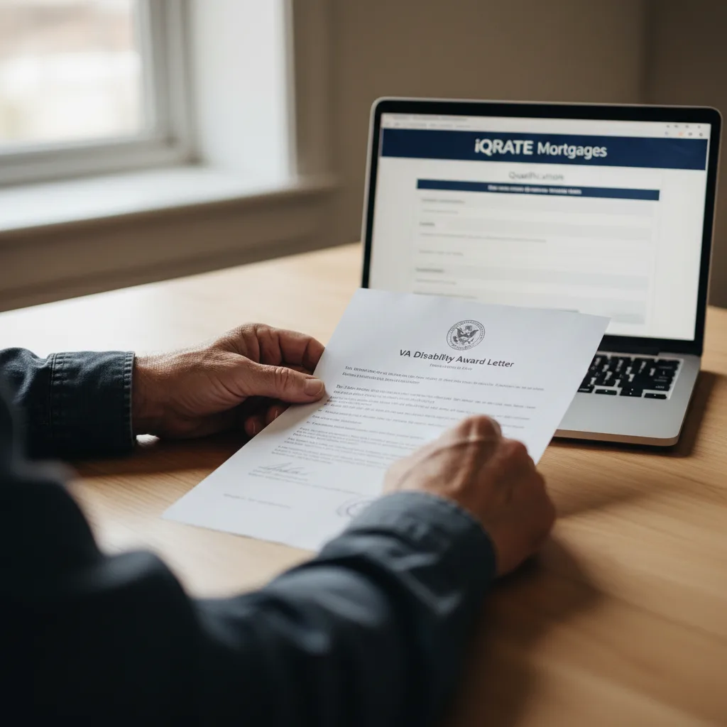 A veteran reviewing financial documents for a home loan application.