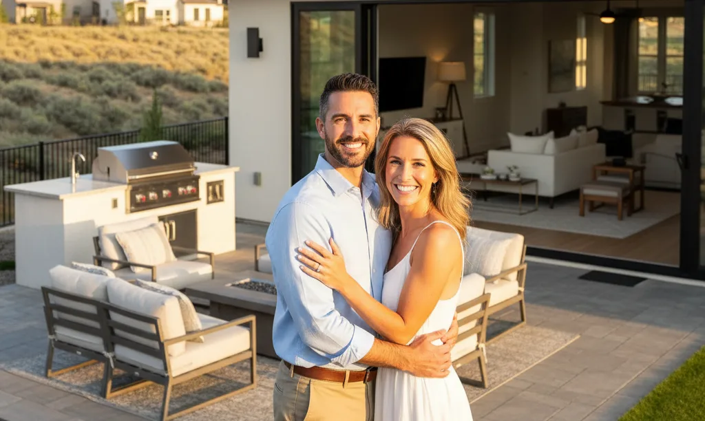 Couple enjoying their energy-efficient Nevada home patio.