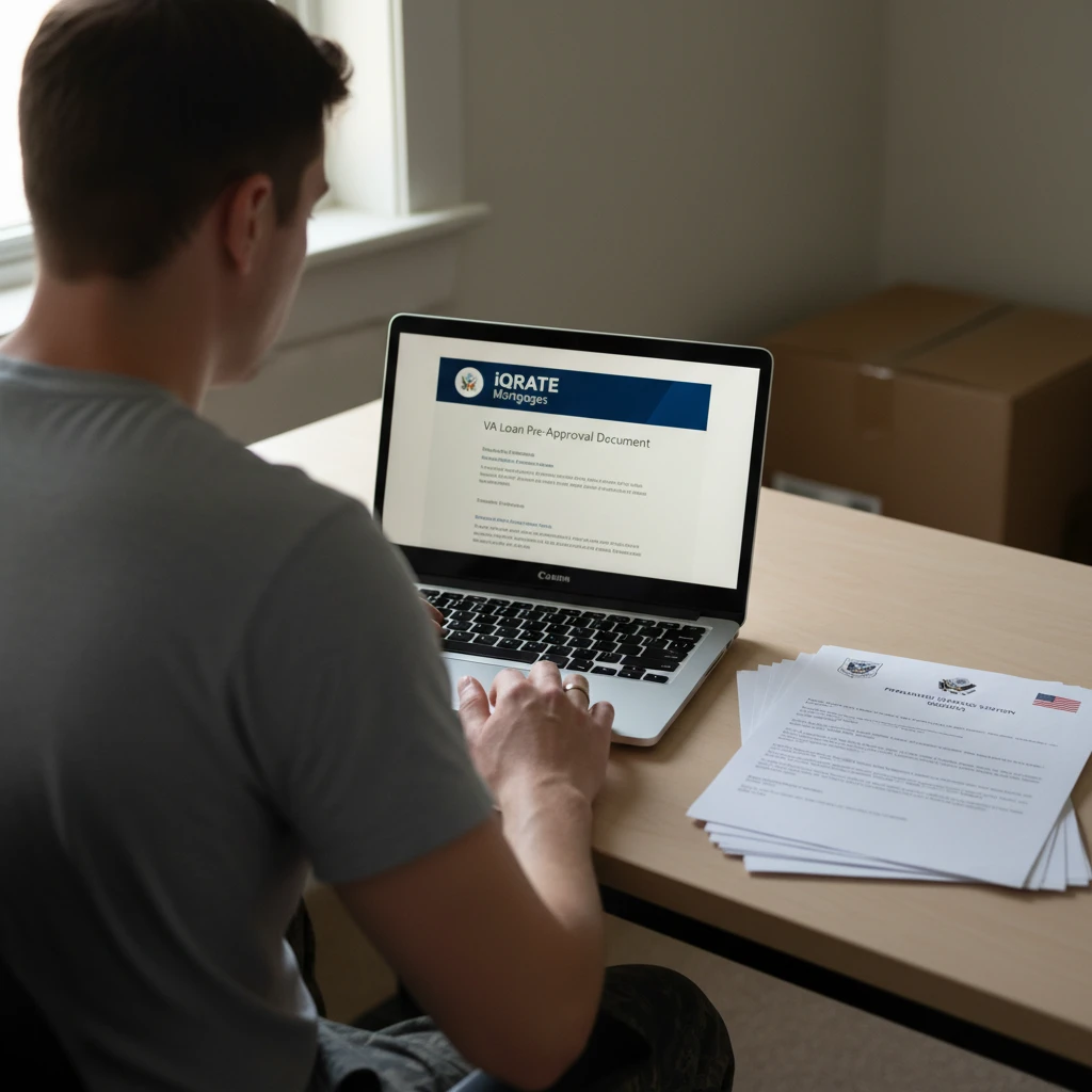 Military service member reviewing financial documents for a VA loan