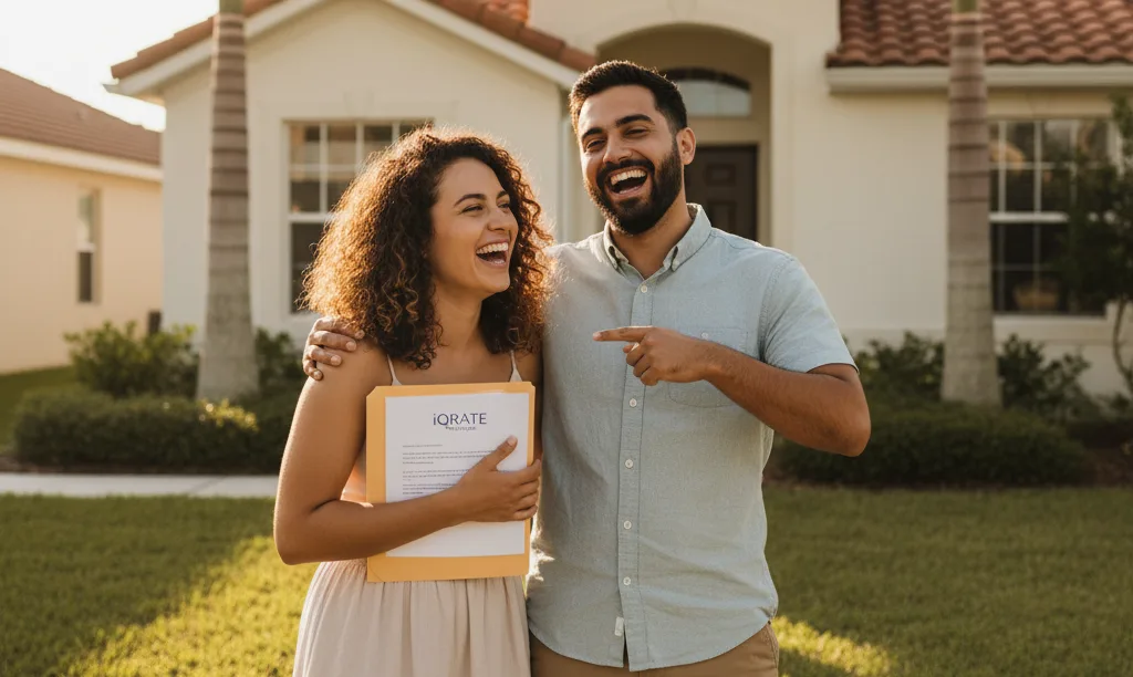 Happy couple celebrating their new Florida home