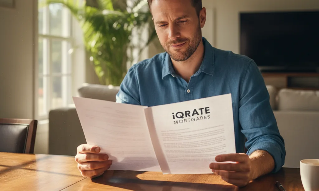 A veteran carefully reviews his iQRATE Mortgages document.