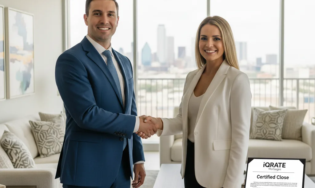 Realtor and homebuyer shaking hands in Dallas.
