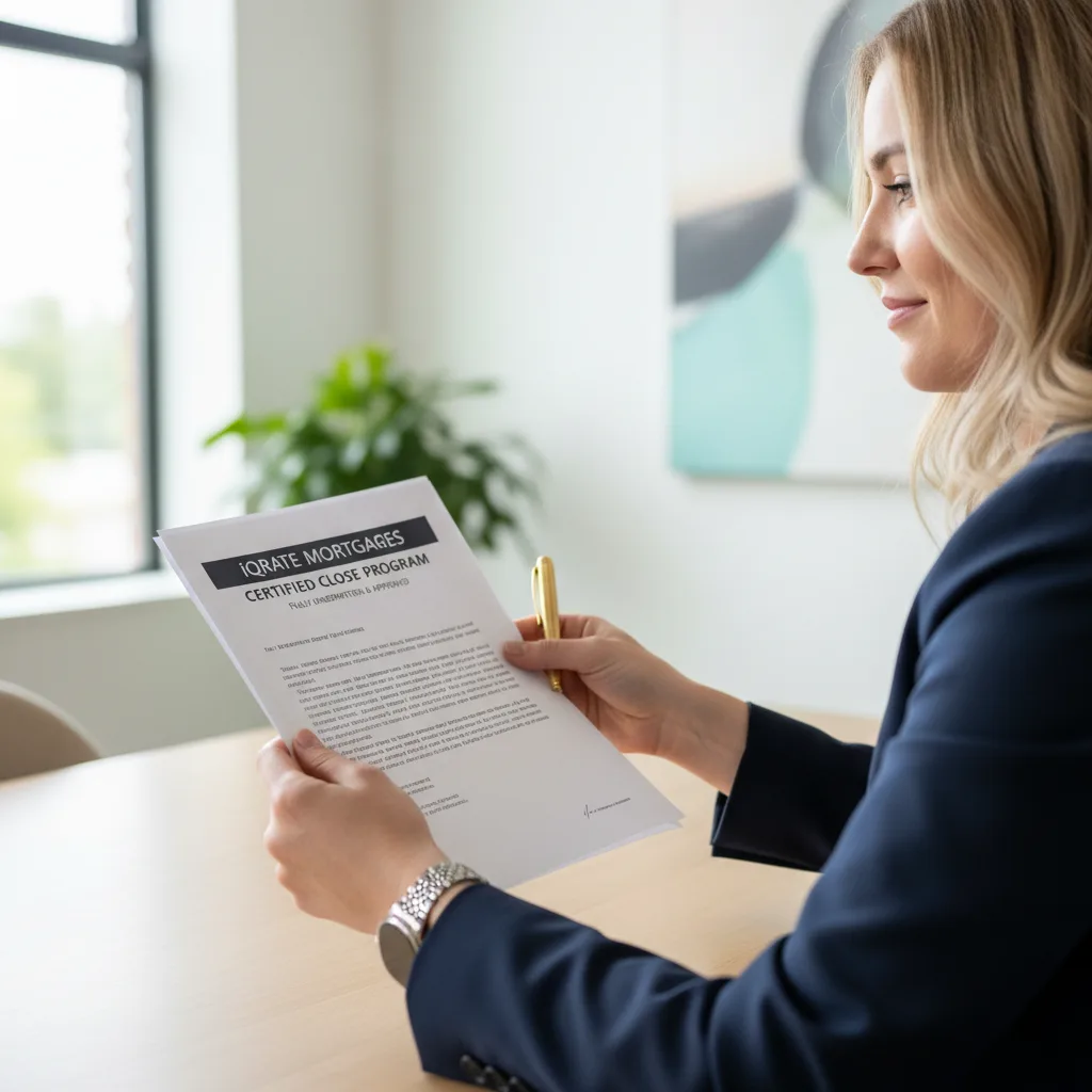 Listing agent and buyer's agent reviewing a strong certified mortgage offer.