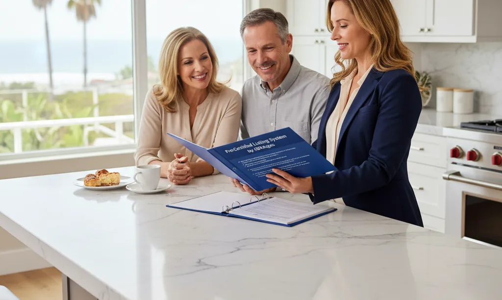 Realtor discusses iQRATE Mortgages pre-certified listing with clients.