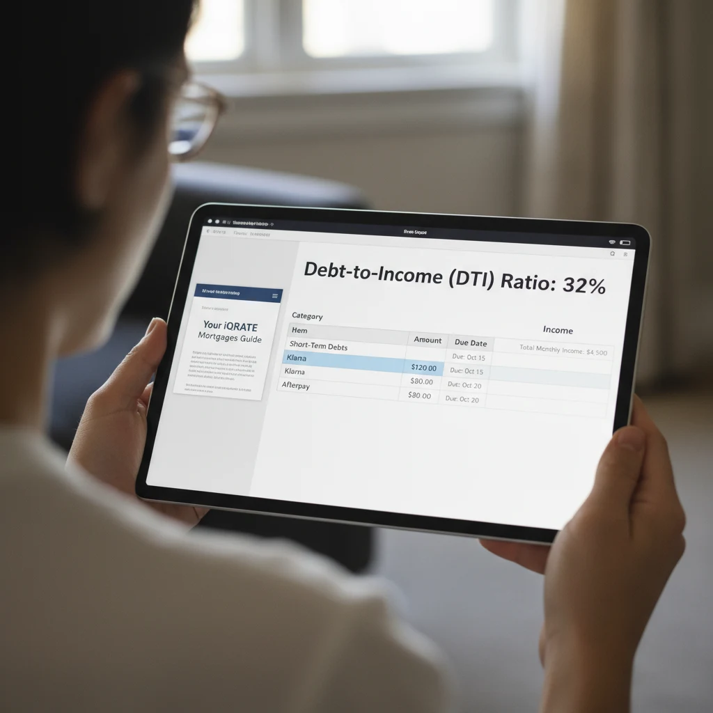 Person organizing financial paperwork for a home loan application.