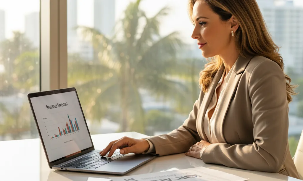 Florida agent confidently planning a commission forecast.