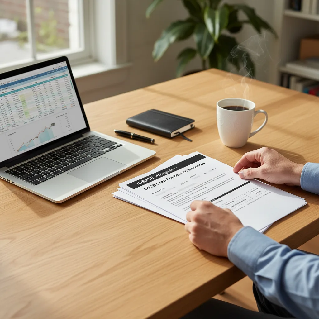 Real estate investor reviewing loan documents for an LLC mortgage.