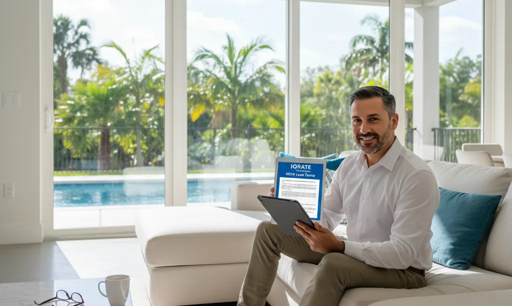 Foreign investor reviewing iQRATE Mortgages loan in Florida home.