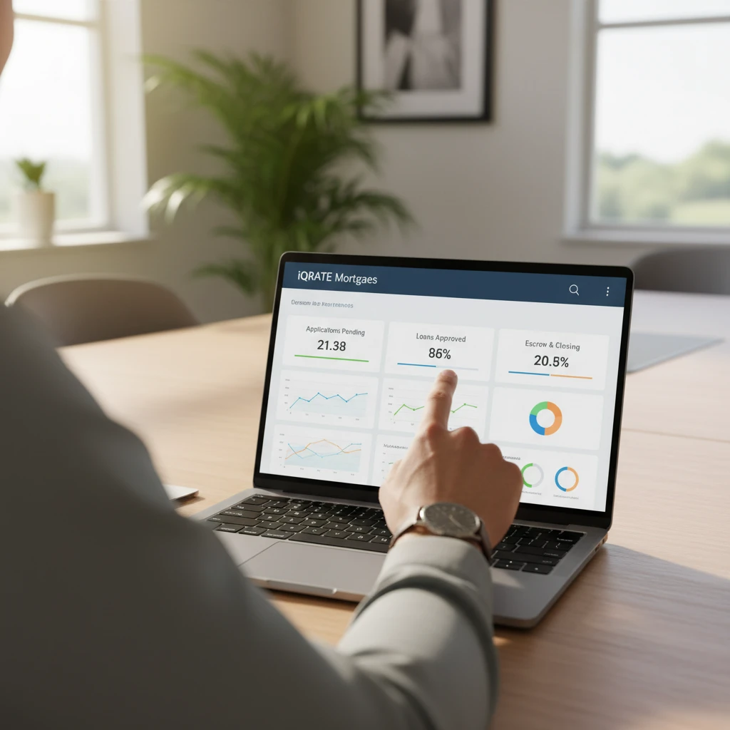 Real estate team lead confidently reviewing a centralized mortgage dashboard