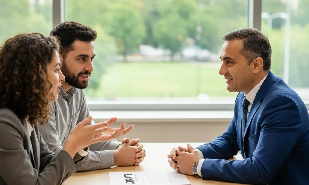 Loan officer David Ghazaryan reassuring clients at iQRATE Mortgages.