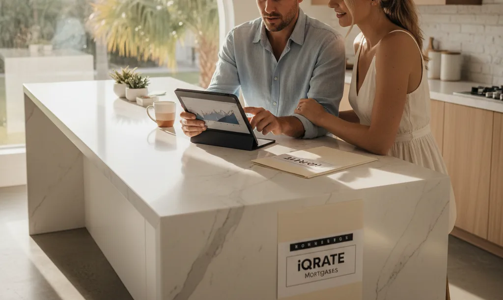 Confused couple reviewing mortgage information in Florida home.