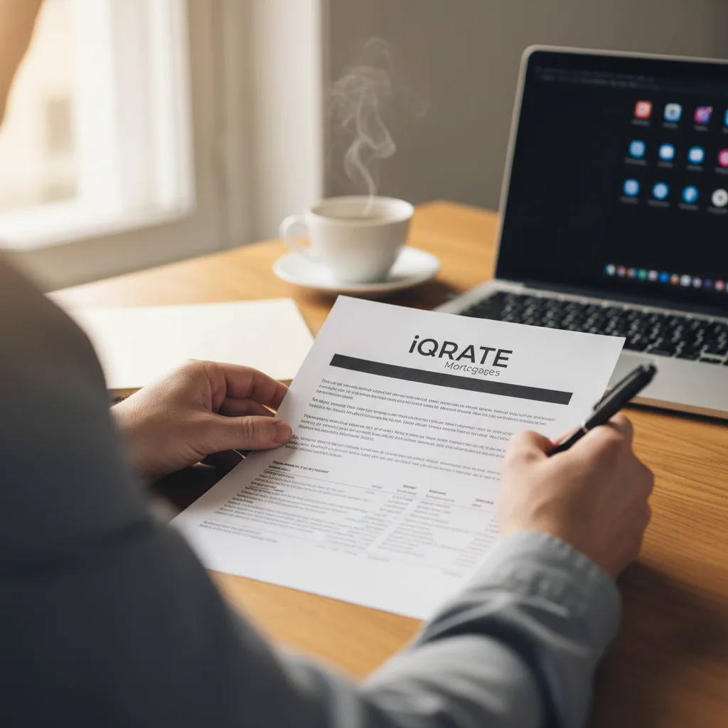A happy couple reviewing mortgage documents for their new home.