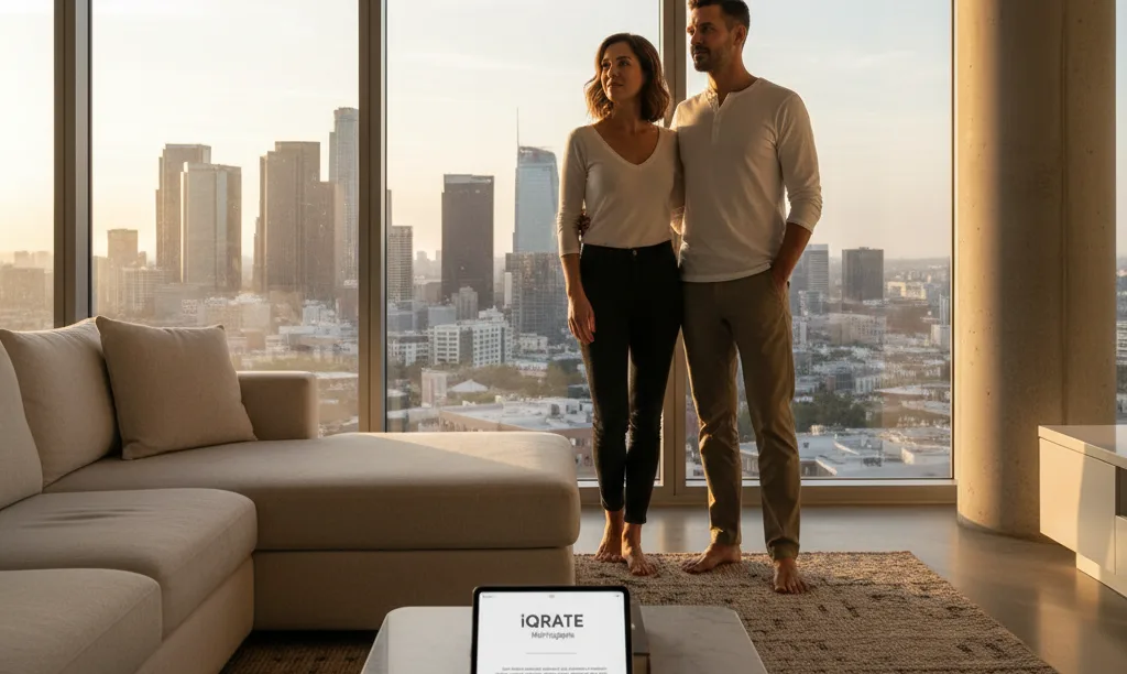 Couple enjoying the view from their Los Angeles condo.