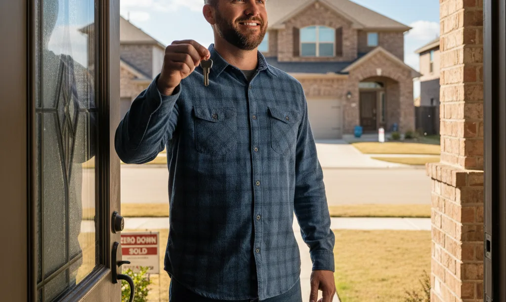 Texas veteran proudly holding key to second home.