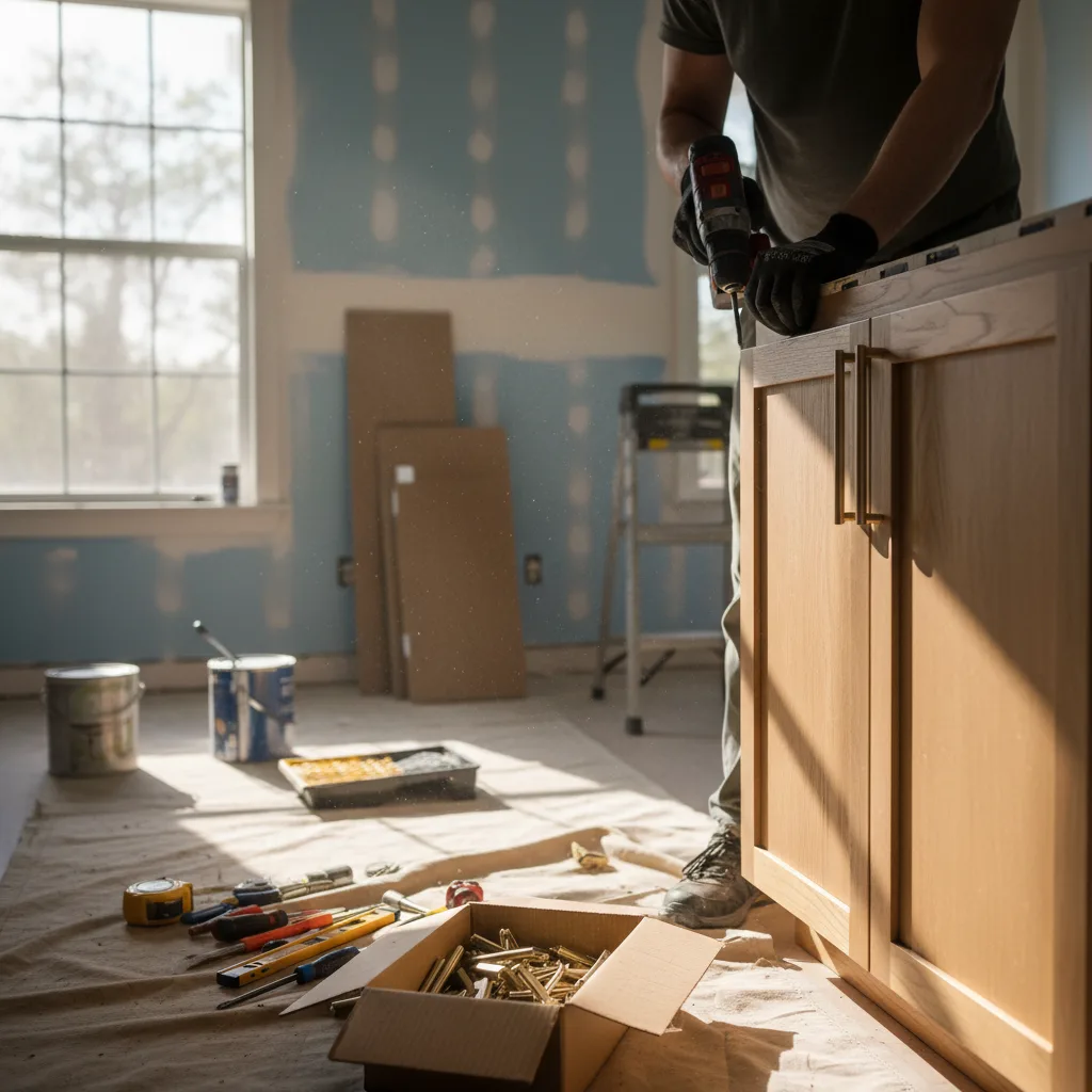 Modern kitchen undergoing renovation