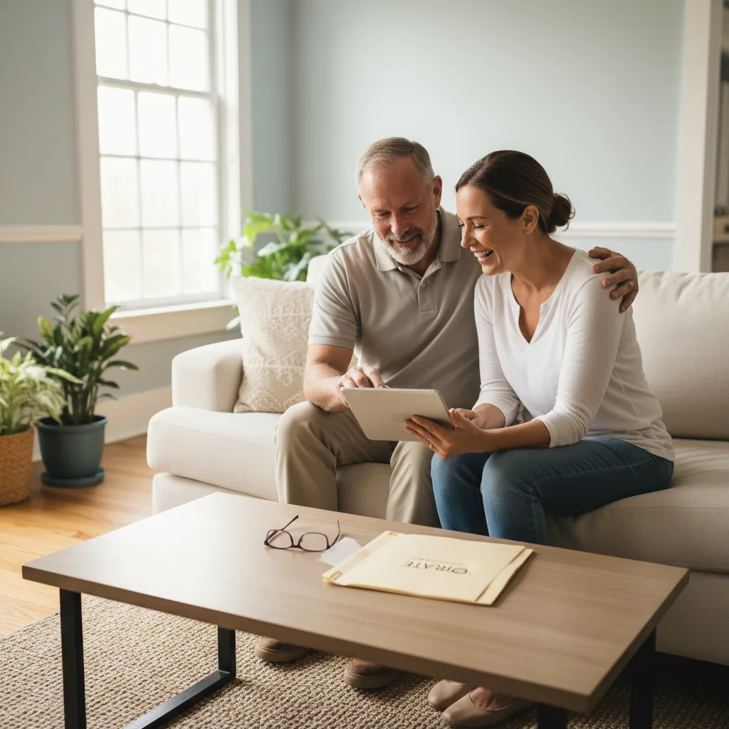 A calculator and a house model, illustrating mortgage refinance calculations.