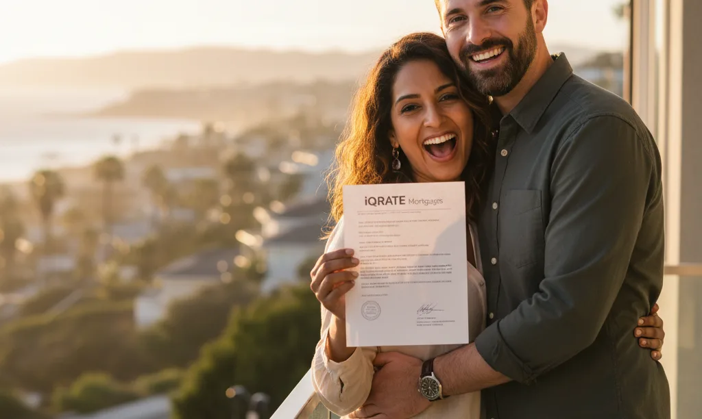Couple celebrates on San Diego home balcony.