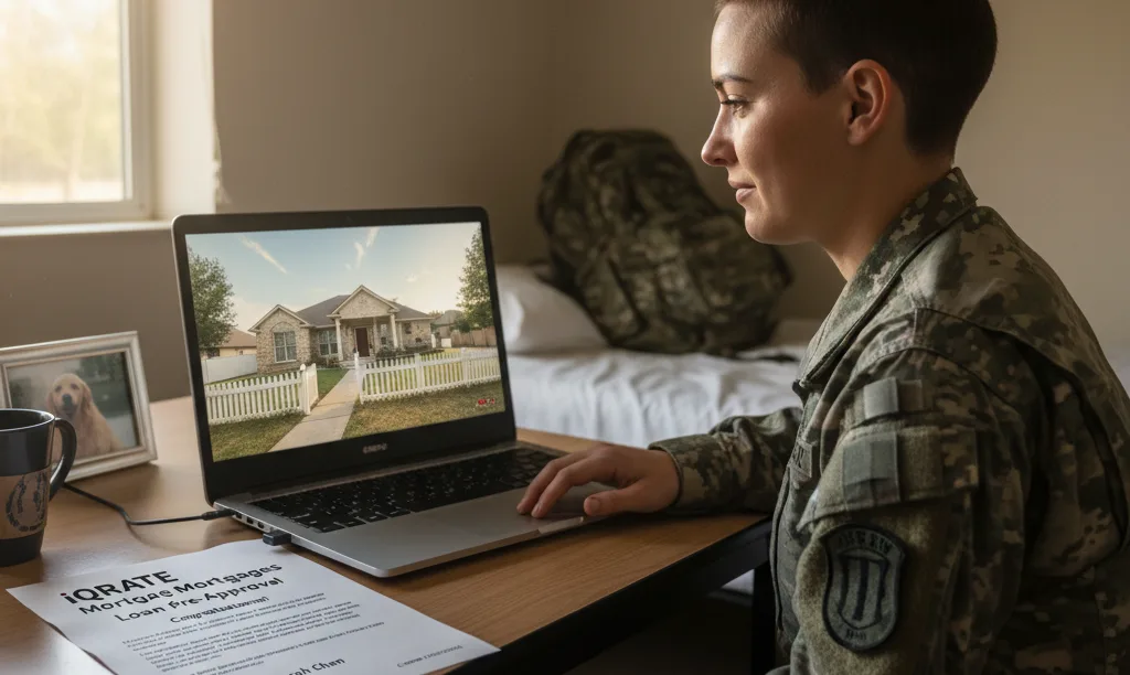 Military member overseas on a virtual home tour.
