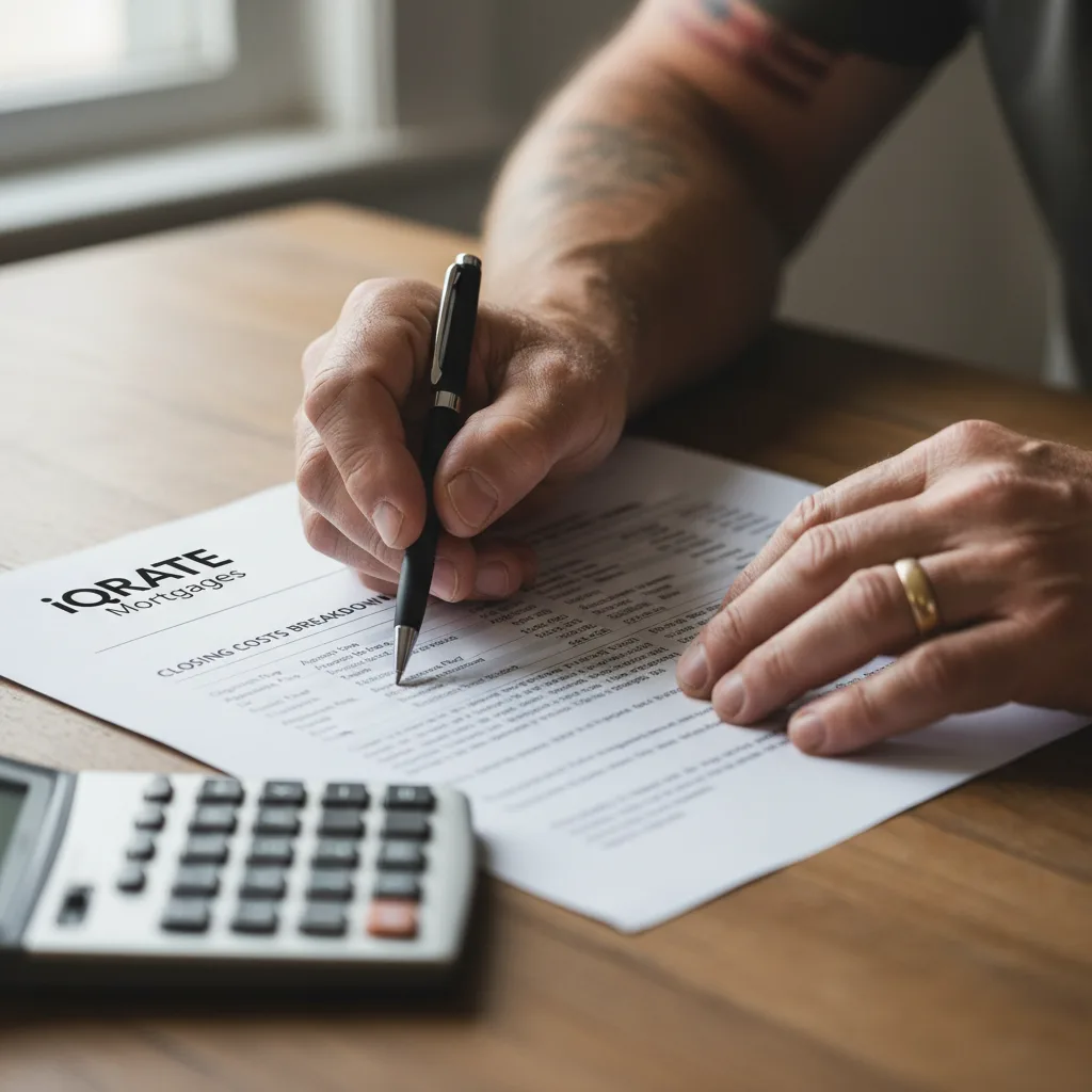 Calculator and pen on a table representing financial calculations for a refinance.